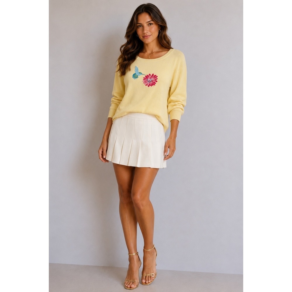 Talbots Embroidered Hummingbird‎ Floral Sweater Coastal Grandma Cottage Preppy